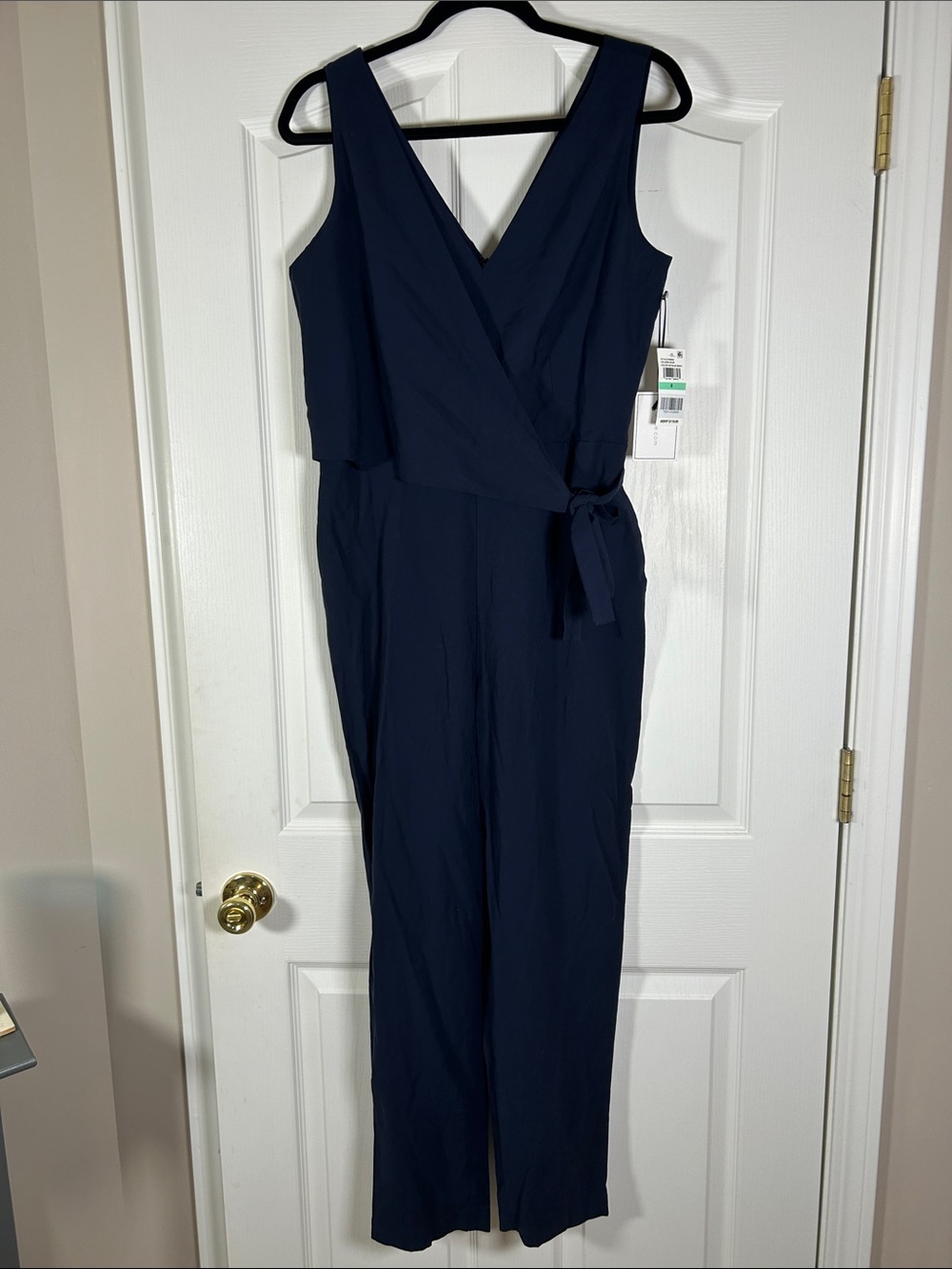 1state Navy Wrap-Front Jumpsuit with Tie Waist size 8